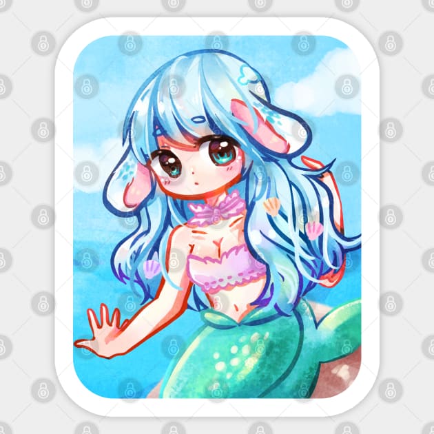 bunny mermaid ocean sea kawaii anime girl Sticker by mushopea